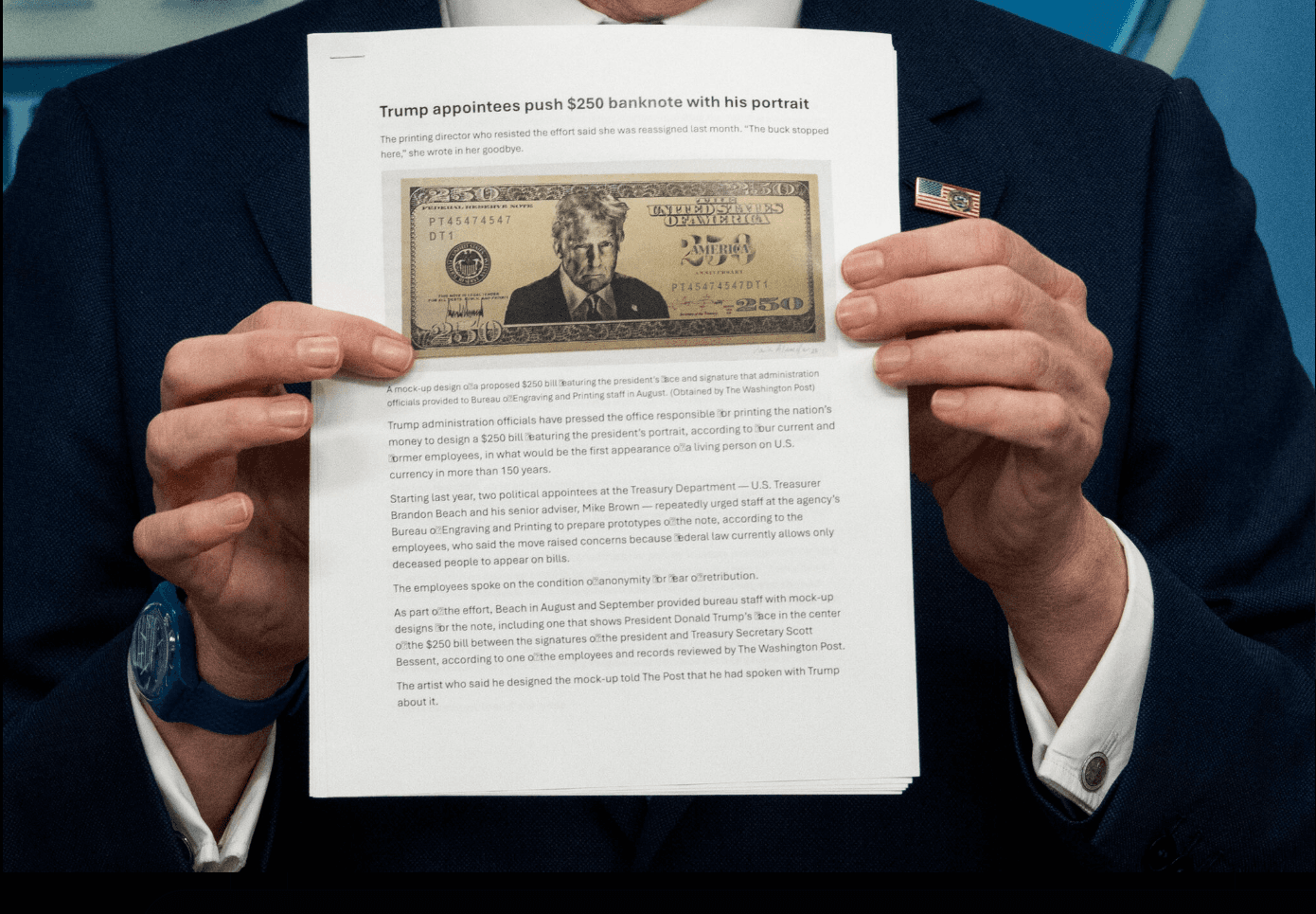 АНУ-ын засаг захиргаа Трампын хөрөгтэй $250-ын шинэ дэвсгэрт хэвлэхээр төлөвлөжээ